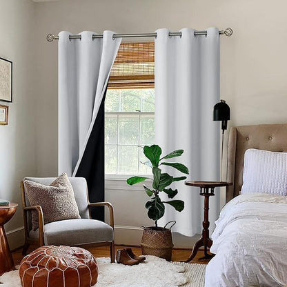 BGment Greyish White 100% Blackout Curtains for Bedroom 84 Inch Length 2 Panels Set, Thermal Insulated Full Light Blocking Grommet Noise Cancelling Window Curtains for Nursery, 38 Inch Wide Each