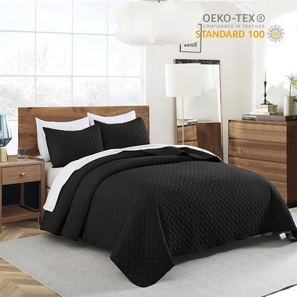HORIMOTE HOME Quilt Set Queen Size, Black Bedspread with Clouds Pattern, Soft Coverlet Set Lightweight Microfiber Quilted Bedspread for All Season, Includes 1 Quilt and 2 Pillow Shams