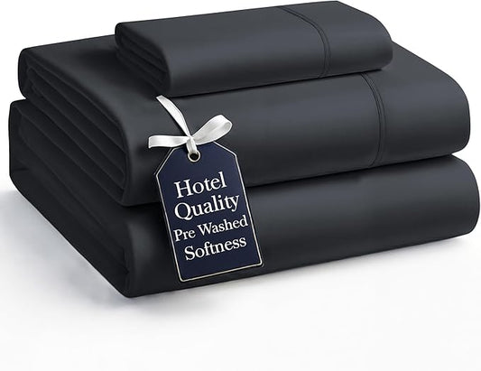 Casa Platino Twin Bed Sheet Set, Pre-Washed Twin Sheets Set, 3 Piece Set, Ultra Soft & Breathable Sheets, Brushed Microfiber Bedding with 15-Inch Deep Pockets, Bunk Bed Sheets – Black
