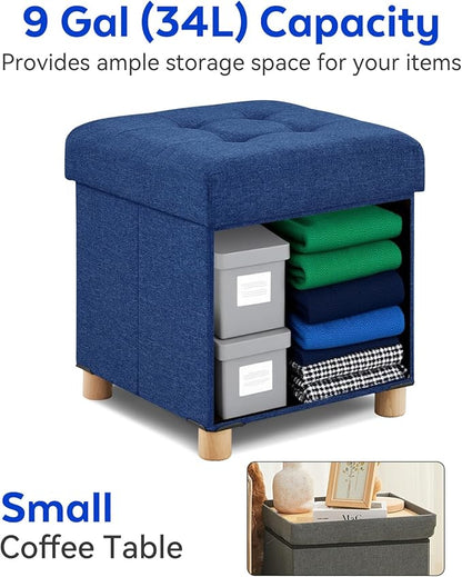 BRIAN & DANY Small Ottoman with Storage, Foot Stool Ottoman Storage Cube, Foot Rest for Couch with Legs, Navy Blue 14.8" x 14.8" x 16"