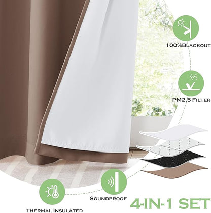 KGORGE Anti Dust Soundproof 100% Blackout Curtains 4 Layers Heavy Duty Energy Efficiency Window Curtains for Living Room Baby Bedroom Home Office Studio, Wide 52 x Long 95 inches, Mocha, 2 Panels