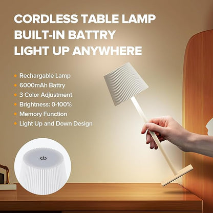 LUTEC 4 Pack Cordless Table Lamp,6000mAh Rechargeable Battery Operated Desk Lamp,Two Adjustable Heights,Waterproof, Touch Control & 3 Color Stepless Dimming for Restaurant/Bedroom/Bars/Outdoor (White)