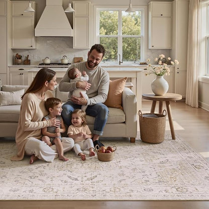 PADOOR 9X12 Area Rug,Rugs for Living Room,Soft Beige Rugs for Bedroom,Machine Washable Rug Non Slip Carpet for Dining Room Living Room Bedside Office