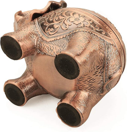 K COOL Alloy Incense Holder Stand Elephant Cone Coil Incense Burner Ash Catcher with Lid, Aromatherapy Ornament Home Decoration for Indoor Outdoor (Red Copper)