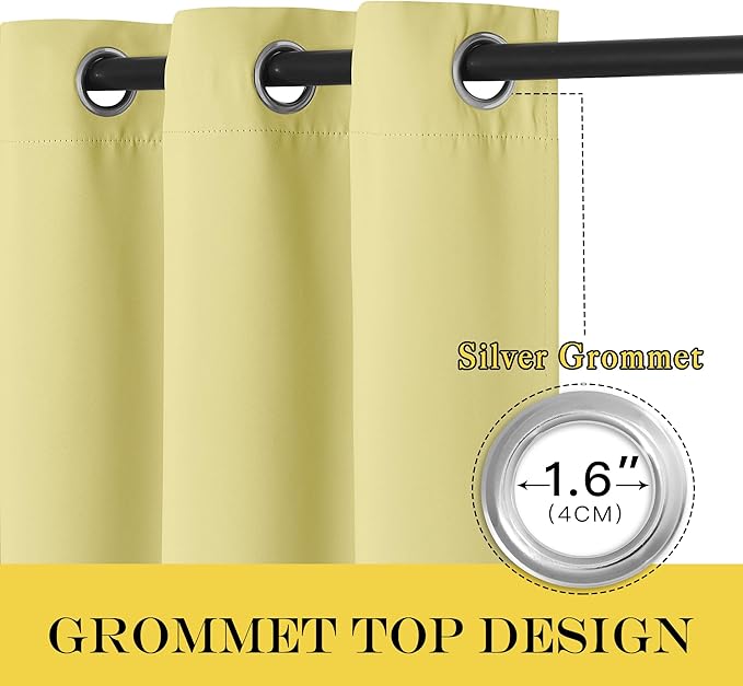 NICETOWN Blackout Curtains 63 inches Long for Living Room Bedroom, Grommet Thermal Insulated Room Divider Drape Window Treatment for Sliding Patio Door, W100 x L63, 1 Panel, Paler Yellow