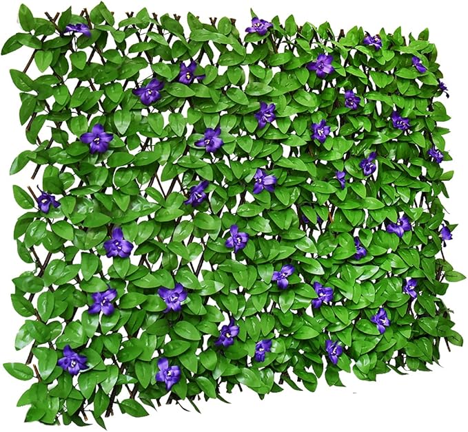 Sumery Expandable Fence Privacy Screen for Balcony Patio Outdoor,Decorative Faux Ivy Fencing Panel,Artificial Hedges (Single Sided Leaves) (1, Green Flowers)