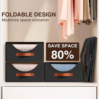 Closet Organizers and Storage - Large Stackable Storage Bins with Drawer, Fabric Bins for Organization, Collapsible Drawer Organizer Clothes for Bedroom, Living Room, 2 Pack, Black