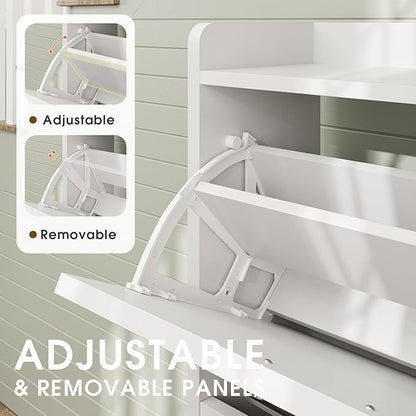 Shoe Cabinet, Shoe Storage Cabinet with 2 Flip Drawers & Adjustable Shelf, Space-Saving Shoe Organizer – Holds 12+ Pairs, Narrow Shoe Cabinet Storage for Entryway/Hallway（White）