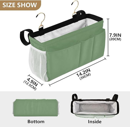KOPIRIT Blue Gray Bedside Caddy Storage Bag Bedside Organizer for College Dorm Top Bunk Bed Hanging Bag Bedside Shelf 6 Pockets with Hooks for Drinks Magazine Phone Holder