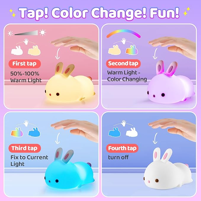 OneFire Night Light for Kids Christmas Gifts for Kids, 16 Colors Bunny Toys Cute Lamp, Soft Silicone Baby Night Light, 1200mAh Portable Dimmable Touch Lamps,Kawaii Room Decor,Christmas Gifts for Teens