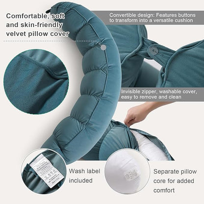 Peallow(Pat. Pend) – Long Round Body Pillow for Adults, Bolster Pillow for Sleeping, Soft and Supportive Pillow for Sleeping & Lumbar Support (Slate Blue,59")