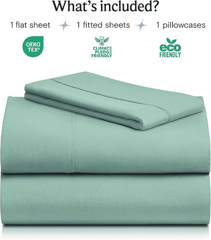 LuxClub 3 PC Twin Sheet Set, Deep Pockets Wrinkle Free Cooling Bed Sheets Hotel Bedding for Women, Men, Kids & Teens, Includes 1 Fitted Sheet, 1 Flat Sheet and 1 Pillowcase-Silky Soft Light Teal
