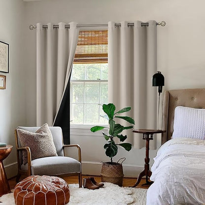 BGment Thermal Insulated 100% Blackout Curtains for Bedroom with Black Liner, Double Layer Full Room Darkening Noise Reducing Grommet Curtain (52 x 63 Inch, Cashmere, 2 Panels)