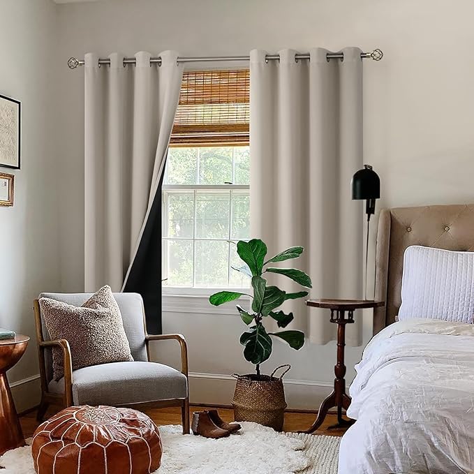 BGment Thermal Insulated 100% Blackout Curtains for Bedroom with Black Liner, Double Layer Full Room Darkening Noise Reducing Grommet Curtain (52 x 72 Inch, Cashmere, 2 Panels)