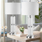 3-Way Touch Control Crystal Table Lamps Set of 2, Silver Modern Bedside Lamp with 2 USB Ports & AC Outlets for Living Room, 26' Tall Desk Lamps with White Drum Shade for Bedroom, 2 Free Bulbs Included