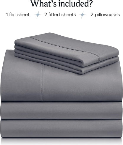 LuxClub 4 PC Extra Deep Pocket Split King Sheet Set, Wrinkle Free Cooling Bed Sheets Hotel Bedding for Women, Men, Includes 1 Fitted Sheet, 1 Flat Sheet and 2 Pillowcases- Light Grey