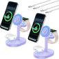 2026 3 in 1 Wireless Charging Station for Apple MagSafe Charger, 15W Fast Magnetic Mag-Safe Charger Stand for iPhone 17 16 15 14 13 12 Watch AirPods, 2 Pack(Adaptor Not Included)