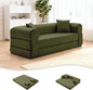 78.5" Convertible Sleeper Sofa Bed, Faux Leather Folding Floor Sofa with Pullout Bed&2 Pillows, No Assembly Modern Boneless Couch Compression Sofa in Box with Storage Pocket for Living Room, Green