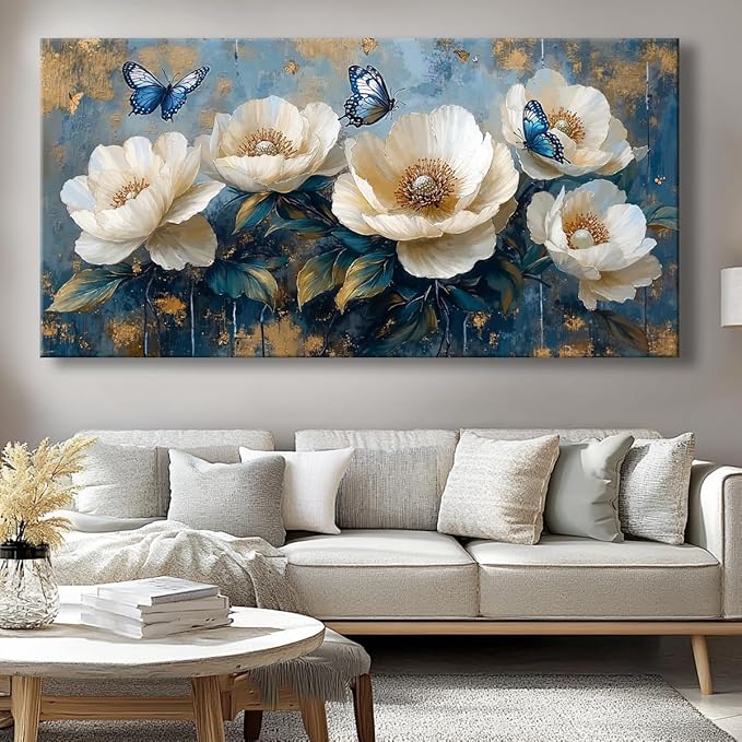 Flowers Canvas Wall Art - Modern landscape Paintings for Living Room, Bedroom Wall Decor, Framed Wall Art for Home or Office Decoration, Large Wall Art 20"x40"(50CMx100CM)