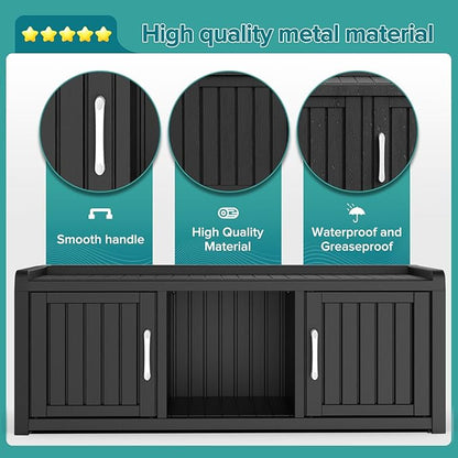 ROJIK Shoe Cabinet Waterproof UV-Resistant,Storage Bench Indoor Outdoor with Adjustable Shelves,for Entryway Bedroom,Hallway,Living Room(2 Door,Black)