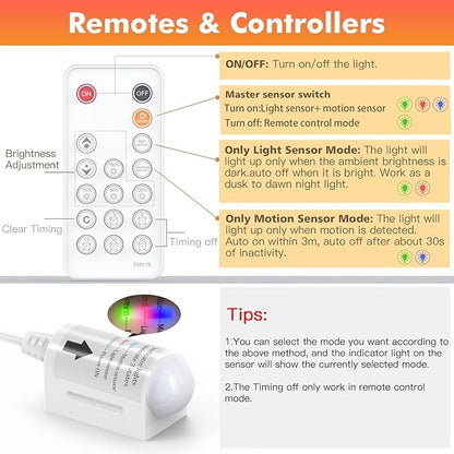 WOBANE LED Strip Lights, Motion Sensor Light Strip with Remote and Adapter, Night Light, Dimmable Function, 16.4ft Tape Lighting for Kitchen, Under Cabinet, Bedroom, Shelf, Bed, 3000K Warm White