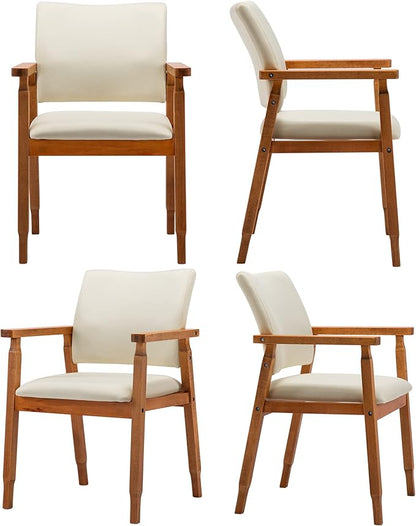 thksbought Set of 4 Walnut Dining Chairs, Wood Arm and Legs Chairs,Beige Color Living Room Chairs for Decor Furniture