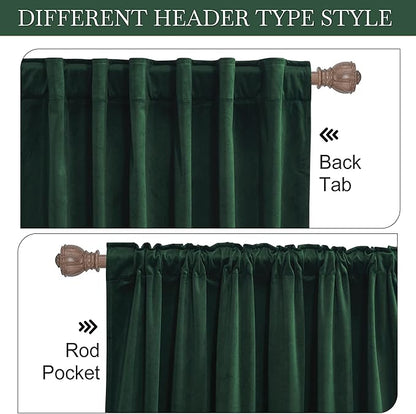 RYB HOME Living Room Curtains, Vintage Velvet Drapes Soft Durable Texture Room Darkening Window Treatment Decorative Backdrop Thermal Curtains for Bedrooom, Hunter Green, W52 x L108 inch, 2 Panel