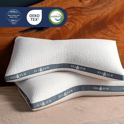 Eli & Elm | Best Ergonomic Side Sleeper Pillow for Neck Pain. Supportive Cooling Latex Fill with Luxury Breathable Cover. U-Shape Contoured Design. Queen Size Bed Pillow. (Pillow & Pillow Case)