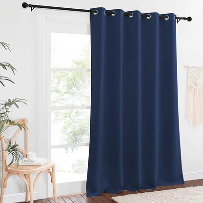 NICETOWN Blackout Navy Blue Bedroom Curtain 118 inches Long, Grommet Thermal Insulated Room Divider Drape Solid Window Treatment for Sliding Door/Living Room, W66 x L118, 1 Panel