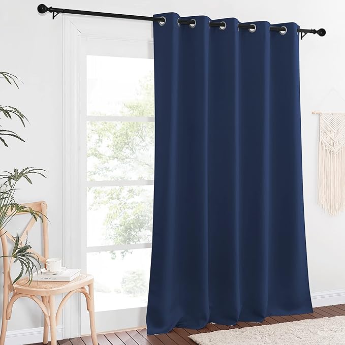 NICETOWN Blackout Curtain Panel for Farmhouse - Window Treatment Energy Saving Thermal Insulated Solid Grommet Room Darkening Doorway Drape for Living Room (Navy, 1 Panel, W66 x L90)