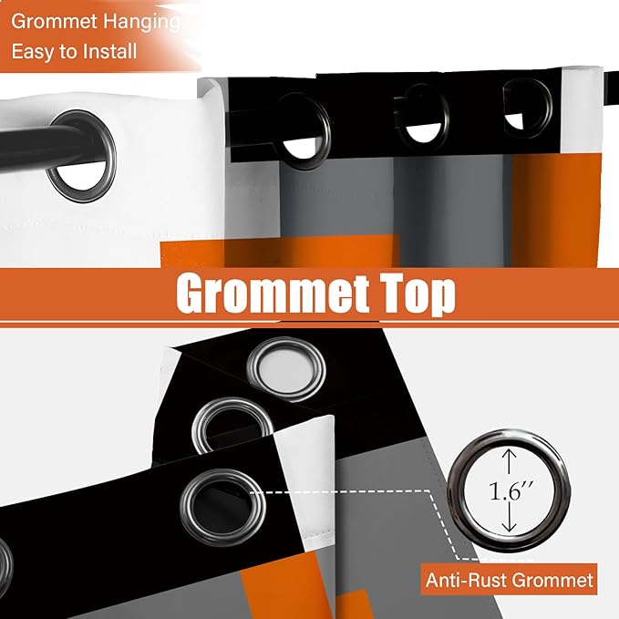 Orange 100% Blackout Curtains 45 inch Length 2 Panels Set White Grey Modern Abstract Geometric Drapes for Kitchen Black Out Curtains Insulated Room Darkening Small Window Curtains, 42Wx45L