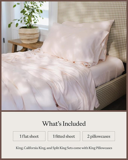 Cozy Earth Luxury Bed Sheet Set - 100% Viscose from Bamboo Fabric, Ultra-Soft & Breathable, Fits Regular & Deep Pocket Mattresses up to 20" - 5 Pieces Split King Sheet Set - Peony