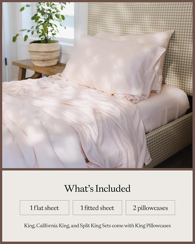 Cozy Earth Luxury Bed Sheet Set - 100% Viscose from Bamboo Fabric, Ultra-Soft & Breathable, Fits Regular & Deep Pocket Mattresses up to 20" - 4 Pieces Queen Sheet Set - Peony