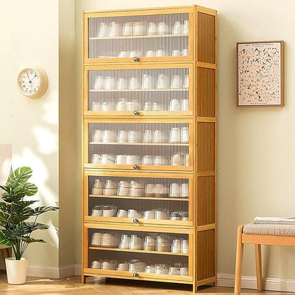 Bamboo Shoe Cabinet with Acrylic Door,10-Tier Shoe Storage Rack, 40-45 Pairs Freestanding Shoe Rack, Entrance Shoe Cabinet for Hallway Living Room