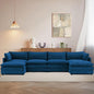 148'' Sectional Modular Cloud Couch, Oversized U Shaped 4 Seat Sofa with 2 Movable Ottomans, 2 Throw Pillows, Upholstered Corduroy U Shape Comfy Deep Couches for Living Room and Office, Blue
