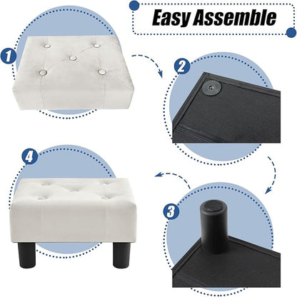 BRIAN & DANY Small Foot Stool, Velvet Foot Stools with Legs, Stable Small Footstool for Living Room, Milky White