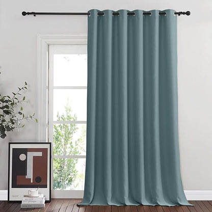 NICETOWN Room Divider Curtain 132 Inches Long, Wide Blackout Sliding Door Curtain for Bedroom, Room Darkening Privacy Window Curtain for Patio Door (1 Panel Set, Greyish Blue, 80 x 132 Inch)