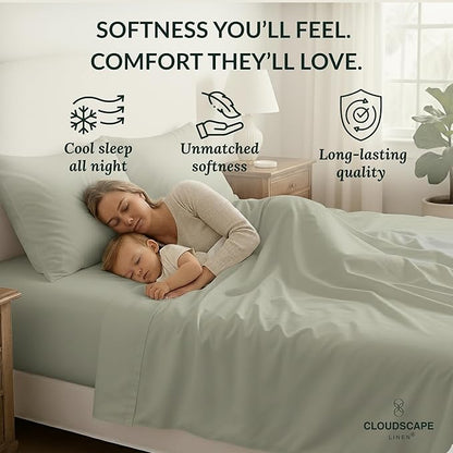 Cloud Scape Linen 100% Egyptian Cotton King Sheets Set – 400 Thread Count, 4-Piece Soft Hotel Quality Bedding Set,Deep Pockets up to 16”, Mineral