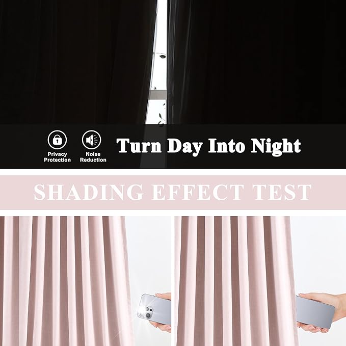 Vision Home Pink Linen Full Blackout Curtains 84 inch Length for Bedroom Living Room Darkening Soundproof Window Panels Thermal Insulated Rod Pocket Back Tab Farmhouse Drapes 56" Wx84 Lx2
