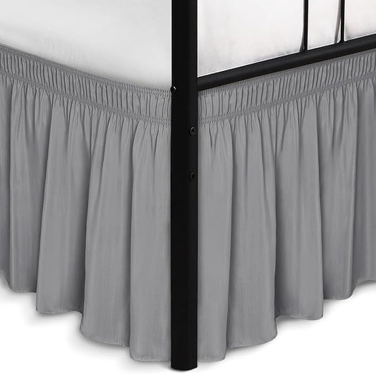 Biscaynebay Wrap Around Bed Skirts with Split Corners for King Beds 16" Drop, Silver Grey Elastic Dust Ruffles Adjustable Easy Fit Wrinkle & Fade Resistant Silky Luxurious Fabric Machine Washable