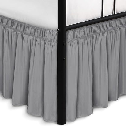 Biscaynebay Wrap Around Bed Skirts with Split Corners for Full Beds 18" Drop, Silver Grey Adjustable Elastic Dust Ruffles Easy Fit Wrinkle Resistant Silky Luxurious Fabric Machine Washable
