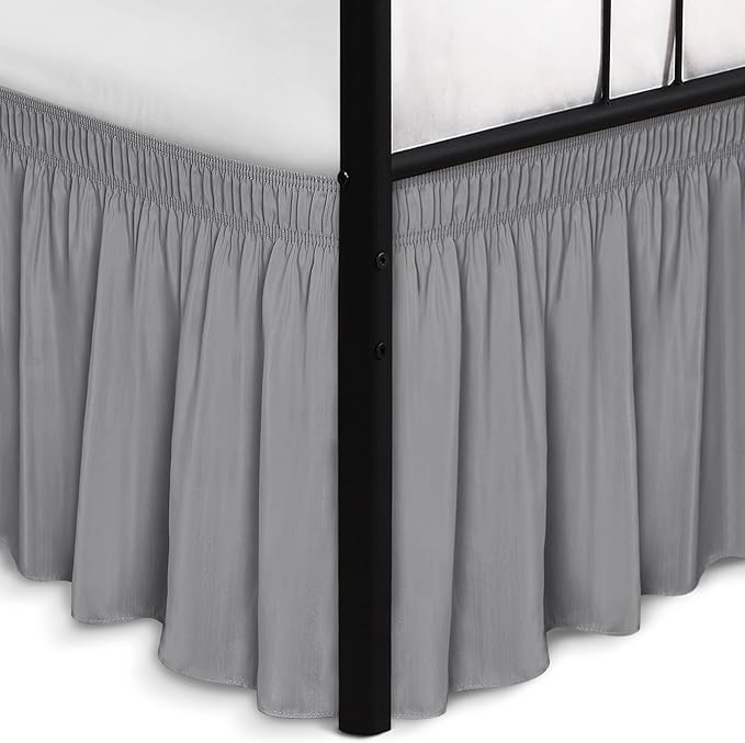Biscaynebay Wrap Around Bed Skirts with Split Corners for Queen Beds 21" Drop, Silver Grey Elastic Dust Ruffles Easy Fit Wrinkle & Fade Resistant Silky Luxurious Fabric Solid Machine Washable