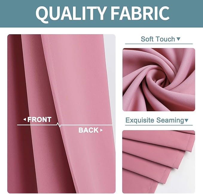 ChrisDowa Blackout Curtains 70 inches Wide for Bedroom - 2 Panels Set Extra Wide Grommet Thermal Insulated Room Darkening Curtains for Living Room (Pink, 70 x 63 Inch)