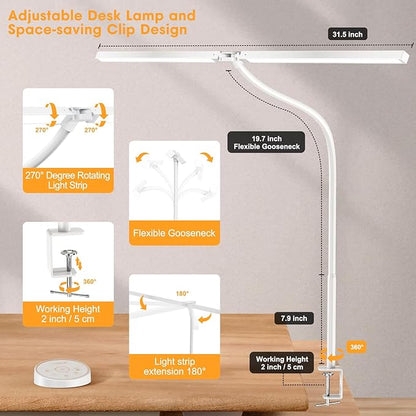 Led Desk Lamp for Office Home - Eye Caring Architect lamp with Clamp,Dual Screen Computer Monitor Work Smart Light: 24W 5 Color Flexible Adjustable Lighting Table Lamp for Study Drafting Beige