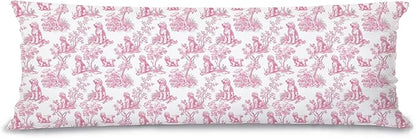 Pink Chinoiserie Golden Doodle Dog 20x54 Body Pillow Cover with Zipper,Goldendoodle Decor,Grandmillennial Pink Golden Doodle Dog Decorative Body Pillow Cases for Bed Couch