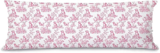 Pink Chinoiserie Golden Doodle Dog 20x54 Body Pillow Cover with Zipper,Goldendoodle Decor,Grandmillennial Pink Golden Doodle Dog Decorative Body Pillow Cases for Bed Couch