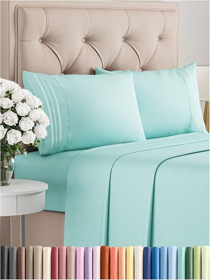 Full Size 4 Piece Sheet Set - Comfy Breathable & Cooling Bed Sheets Set - Hotel Luxury Bedding for Women, Men, Kids, Teens, Boys & Girls - Deep Pockets, Ultra-Soft, Wrinkle Free - Oeko-Tex - Spa Blue