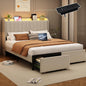 Queen Size Bed Frames with Storage Headboard and 2 Drawers, Upholstered Platform Bed Frame Queen with Led Lights and Handy Charging Station, No Box Spring Needed, Easy Assembly, Noise Free, Beige