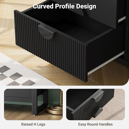 LGHM Fluted Dresser for Bedroom with 8 Drawers, Modern 8 Drawers Dressers with Semi-Cylindrical, Chest of Drawers Closet Organizers and Storage Clothes, 43" Tall Dresser with Bold Steel Frame, Black
