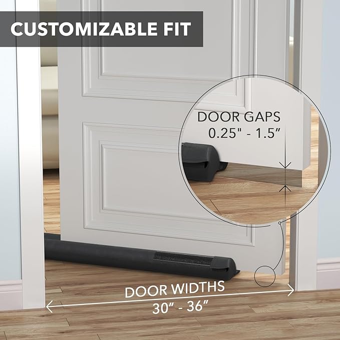 Everlasting Comfort 2 Sided Under Door Draft Stopper for Bottom of Doors - Quick Install, Keeps Heat In & Cold Air Out - Sound Proofing Foam Strip Gap Filler, Noise Blocker for Interior -Fits 30"-36"W